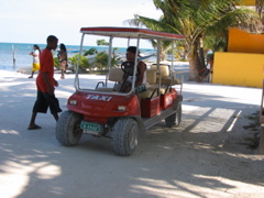 taxi on Caye Caulker (almost all the vehicles here are golf carts)